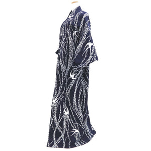 Yukata Vintage(1950-1980) Navy Swallow Willow Cotton #10481A5