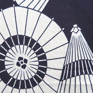 Yukata Vintage(1950-1980) Navy White Bangasa Umbrella Cotton #10489B1