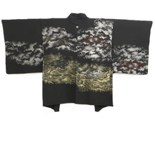 Load image into Gallery viewer, Haori Jacket Vintage(1950-1980) Black Gold Silver Curling Wave Cloud Silk #10828E2
