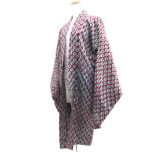 Haori Jacket Vintage(1920-1950) Wine red Light Blueish Shibori Kumoshibori Long Silk #9963C1