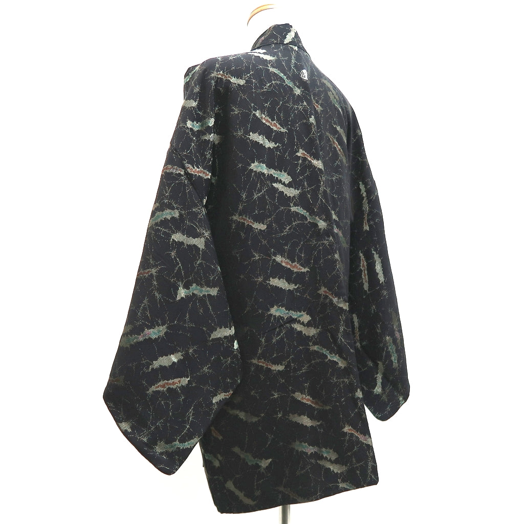 Haori Jacket Vintage(1950-1980) Black Gold Abstract art Silk #10117D2