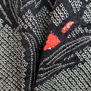 Haori Jacket Vintage(1950-1980) Black Shibori Peony Silk #9902B4