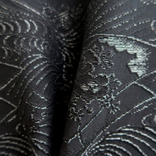 Load image into Gallery viewer, Haori Jacket Vintage(1950-1980) Black Silver Wave Floral pattern Silk #10988F4
