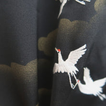 Load image into Gallery viewer, Haori Jacket Black Embroidery Crane Birds Silk #11079A5
