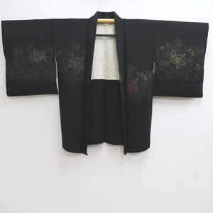 Haori Jacket Vintage(1950-1980) Black Silver Gold Karakusa Silk #10011C3