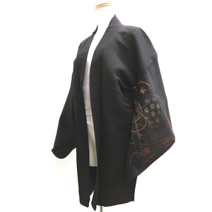 Haori Jacket Vintage(1950-1980) Black Gold Chrysanthemum Silk #10102D2