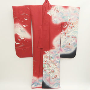 Furisode Red Crane Sakura Tall Silk #9701J5