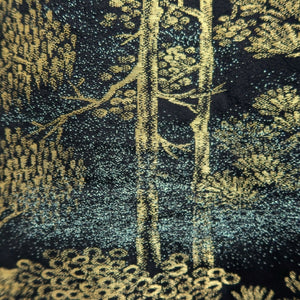 Haori Jacket Vintage(1950-1980) Black Gold Landscape Tree Mountain Silk #9759A3