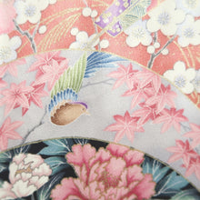 Load image into Gallery viewer, Furisode Pink Folding Fan Plum blossom Bird Silk #11085A5
