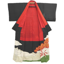 Load image into Gallery viewer, Tomesode Vintage(1920-1950) Black Crane Birds Hand painted Silk #10497B1
