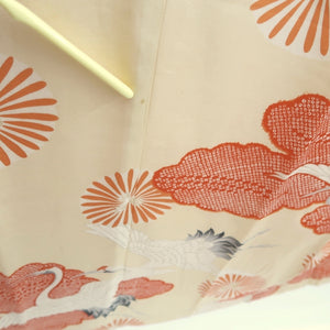 Juban Vintage(1950-1980) Cream white Crane Birds Silk #10508B1