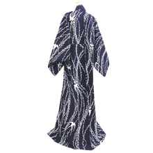 Load image into Gallery viewer, Yukata Vintage(1950-1980) Navy Swallow Willow Cotton #10481A5
