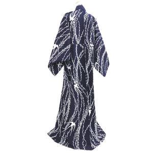 Yukata Vintage(1950-1980) Navy Swallow Willow Cotton #10481A5