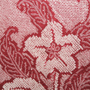 Haori Jacket Vintage(1950-1980) Red Full Shibori Flower Silk #10237E2