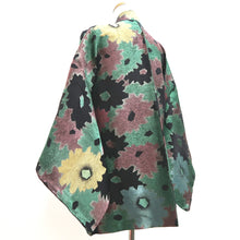 Load image into Gallery viewer, Haori Jacket Vintage(1950-1980) Black Green Gold Flower Silk #10087D1
