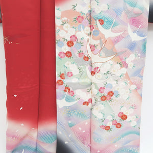 Furisode Red Crane Sakura Tall Silk #9701J5