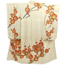 Load image into Gallery viewer, Furisode Vintage(1950-1980) Cream white Plum blossom Branch Silk #10566B4
