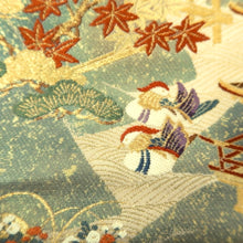 Load image into Gallery viewer, Fukuro Obi Gold White Bird Pagoda Zen Temple Silk BB278V6
