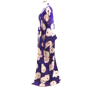 Kimono Vintage(1950-1980) Blueish Purple Chrysanthemum Silk #10270E4