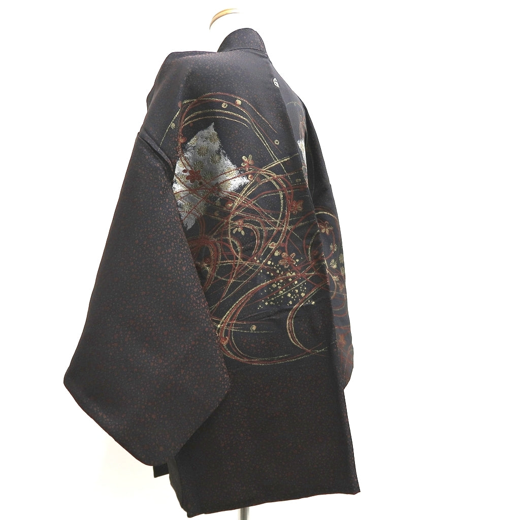 Haori Jacket Vintage(1950-1980) Black Gold Chrysanthemum Silk #10102D2