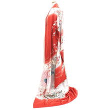 Load image into Gallery viewer, Furisode Light Red Plum blossom Peacock Tall Silk #10558B4
