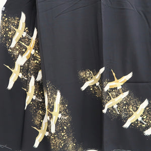 Tomesode Black Gold Embroidery Crane Birds Tall Silk #10396F5