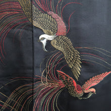 Load image into Gallery viewer, Haori Jacket Black Gold Red Bird Silk #10998F4
