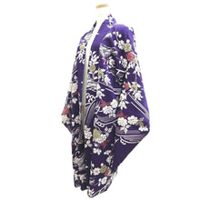 Load image into Gallery viewer, Haori Jacket Vintage(1920-1950) Blueish Purple Floral pattern Silk #11048A3
