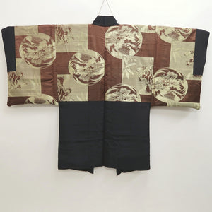 Men's Haori Vintage(1950-1980) Black Montsuki Habutae Dragon Tiger Silk #9822B1