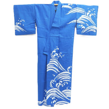 Load image into Gallery viewer, Yukata Vintage(1950-1980) Blue Wave Cotton #10352F3
