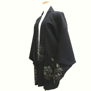 Haori Jacket Vintage(1950-1980) Black Gold Flower Silk #10057D1