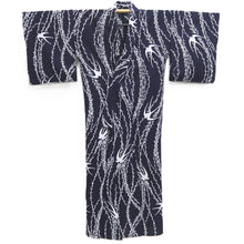 Load image into Gallery viewer, Yukata Vintage(1950-1980) Navy Swallow Willow Cotton #10481A5
