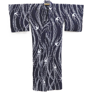 Yukata Vintage(1950-1980) Navy Swallow Willow Cotton #10481A5