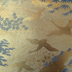Fukuro Obi Gold Crane Birds Landscape Silk BB268V5