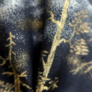 Haori Jacket Vintage(1950-1980) Black Gold Landscape Tree Mountain Silk #9759A3