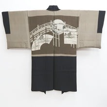 Load image into Gallery viewer, Men&#39;s Haori Vintage(1950-1980) Black Landscape Silk #10287E4
