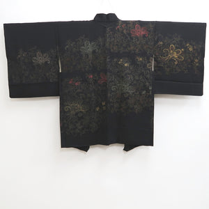 Haori Jacket Vintage(1950-1980) Black Silver Gold Karakusa Silk #10011C3