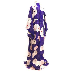 Kimono Vintage(1950-1980) Blueish Purple Chrysanthemum Silk #10270E4