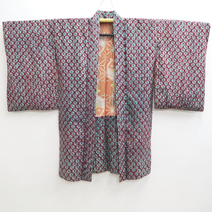 Haori Jacket Vintage(1920-1950) Wine red Light Blueish Shibori Kumoshibori Long Silk #9963C1