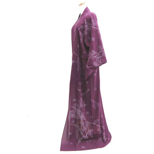 Kimono Vintage(1950-1980) Purple See-Through Maple Leaf Branch Silk #10280E4
