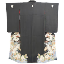 Load image into Gallery viewer, Tomesode Vintage(1920-1950) Black Hand painted Crane Birds Silk #10406A1

