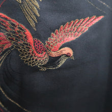 Load image into Gallery viewer, Haori Jacket Black Gold Red Bird Silk #10998F4
