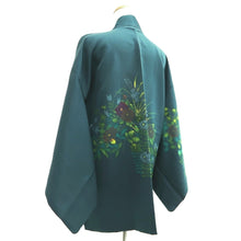 Load image into Gallery viewer, Haori Jacket Dark Green Flower Silk #10860E3
