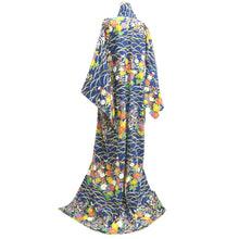Load image into Gallery viewer, Kimono Blue Chrysanthemum Silk #10528B2
