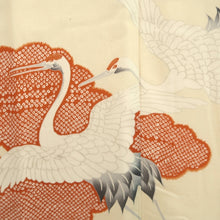 Load image into Gallery viewer, Juban Vintage(1950-1980) Cream white Crane Birds Silk #10508B1
