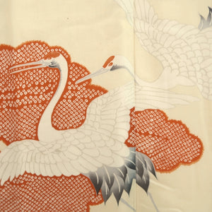 Juban Vintage(1950-1980) Cream white Crane Birds Silk #10508B1