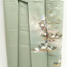 Load image into Gallery viewer, Kimono Pale Green Crane Birds Pine Tree Silk #9661J2
