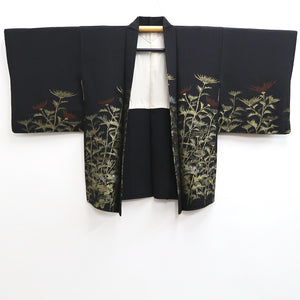 Haori Jacket Vintage(1950-1980) Black Gold Chrysanthemum Silk #10192D5