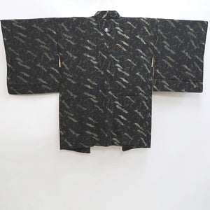 Haori Jacket Vintage(1950-1980) Black Gold Abstract art Silk #10117D2