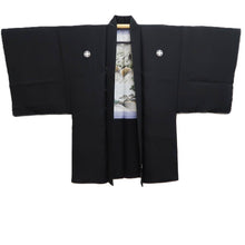 Load image into Gallery viewer, Men&#39;s Haori Black Montsuki Landscape Wide Silk #10416A2
